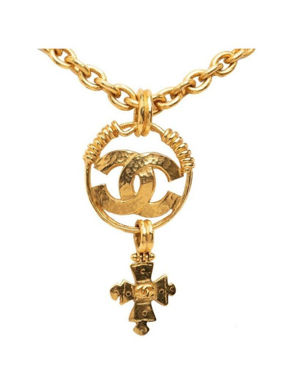 Chanel CC Logo Cross Vintage Chain Necklace 94P Gold Plated